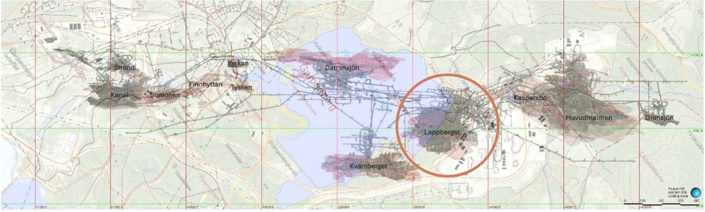 Map of mine and ore body at Boliden Garpenberg