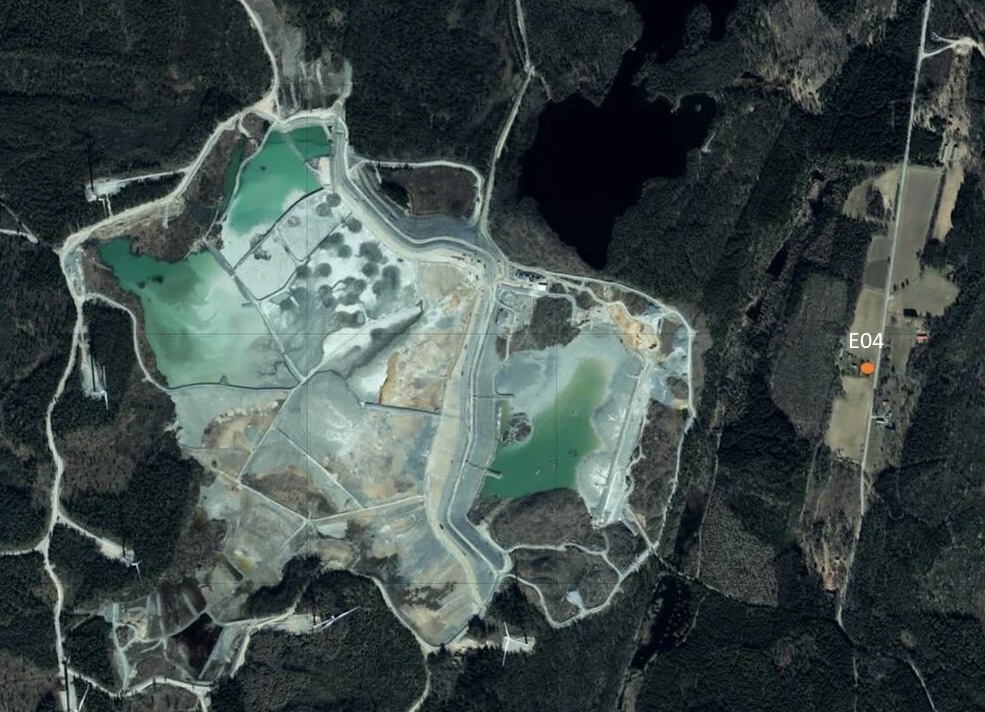 Karta över placering NILU-trattar sandmagasin Enemossen