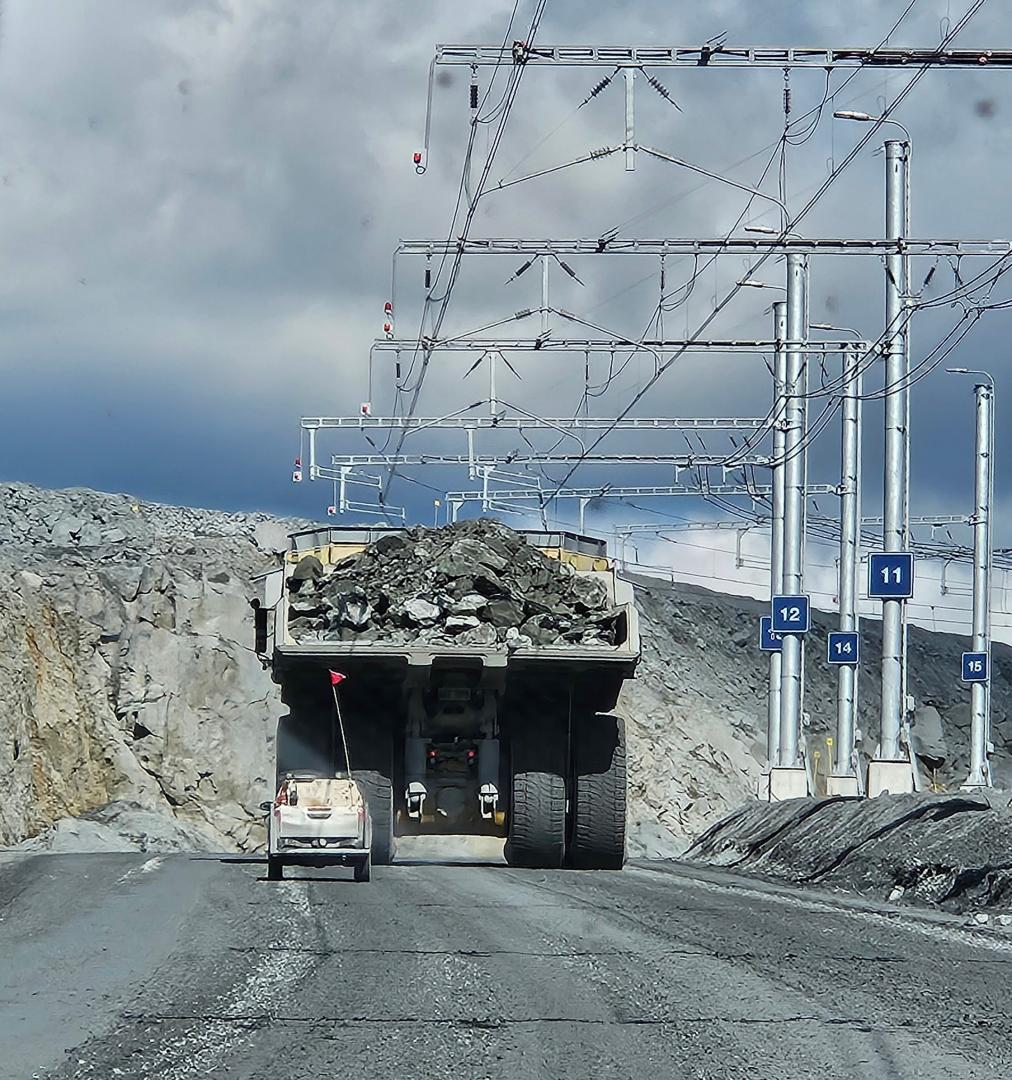 Electric mine truck at Boliden Kevitsa.