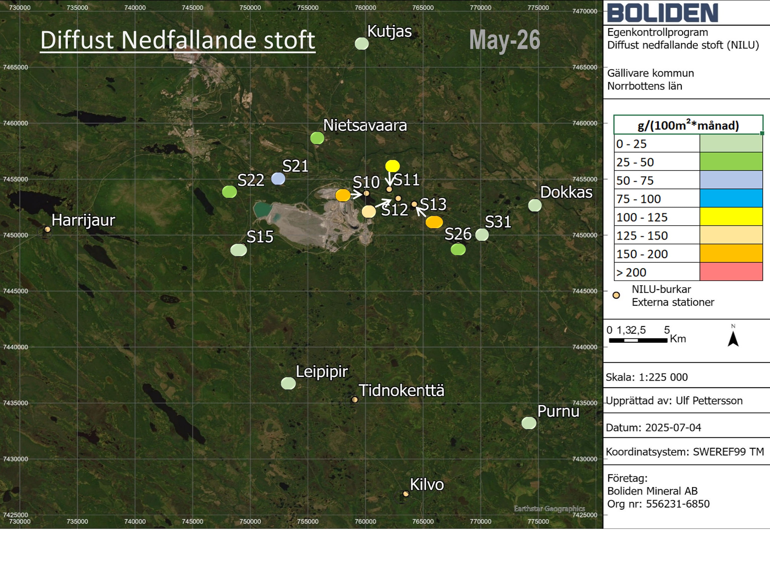 Map showing dust measurements.
